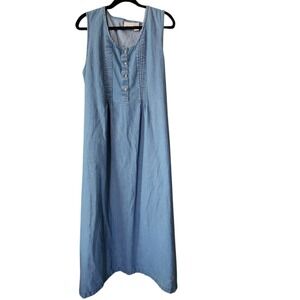 Vermont Country Store Midi Dress Jumper Women's L Chambray Denim Pintuck